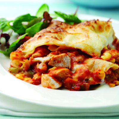 Chicken, leek & sweetcorn lasagne
