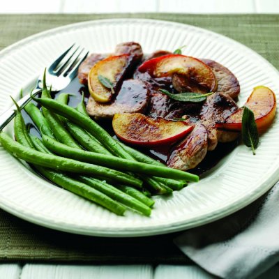 Pork medallions with blackcurrant, apple & crispy sage