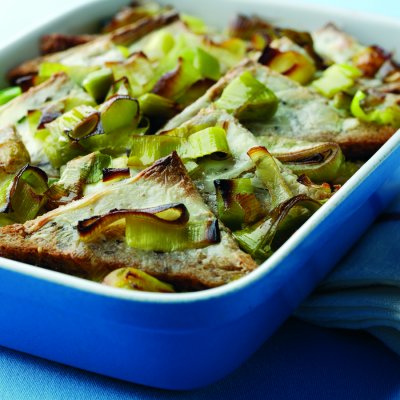 Leek & bread pudding