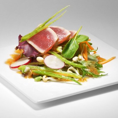 Tuna salad with miso-grapefruit fusion vodka