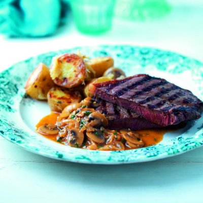 Steaks with shallot & mushroom sauce