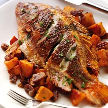 Cajun roasted tilapia with sweet potatoes