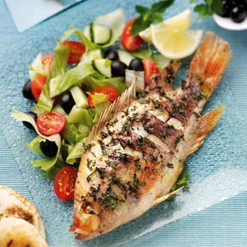 Mint baked tilapia with Greek salad