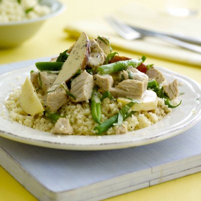 Creamy turkey with cider apples & basil