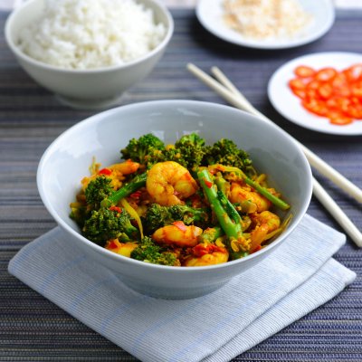 Caroline Mili Artiss's Tenderstem coconut & prawn salad