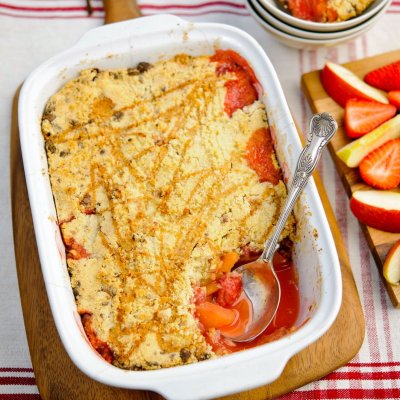 Strawberry, apple and Caerphilly crumble