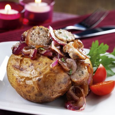 Sausage & caramelized onion jackets