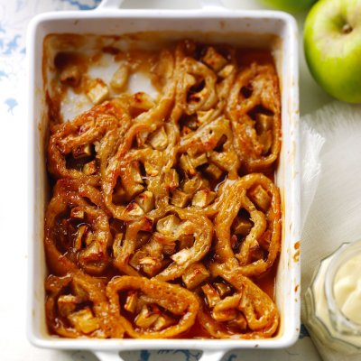 Baked Bramley apple & treacle roly poly