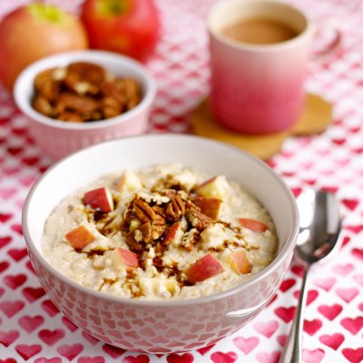 Pink Lady porridge with pecans & cinnamon