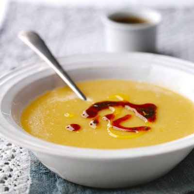 Split pea soup with spicy Moroccan drizzle