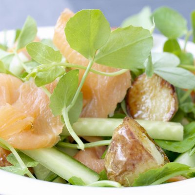 Smoked salmon, pea shoot & horseradish salad