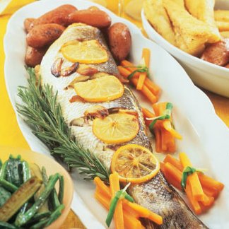 Whole roast sea bass