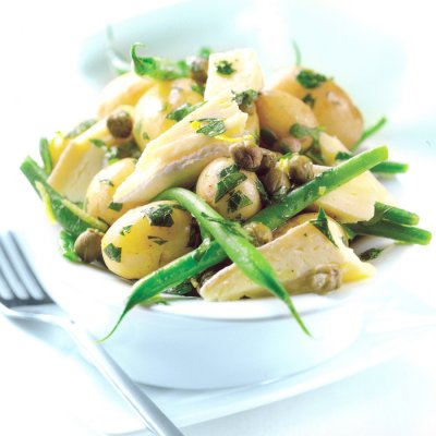 Warm bean salad with Somerset Brie
