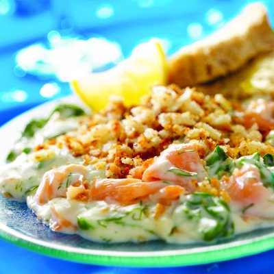 Mitch Tonks' smoked salmon & spinach gratin