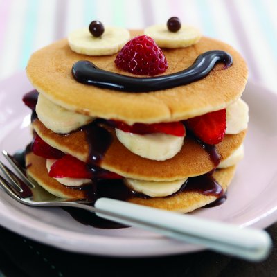 Chocolate & strawberry pancake stack