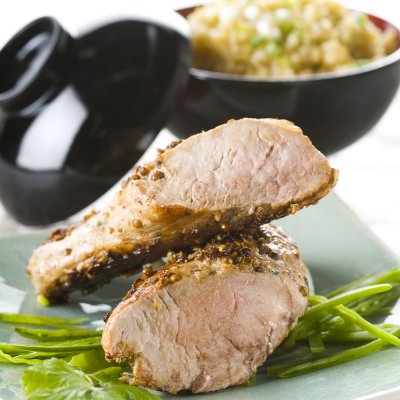 Roast pork loin with roasted coriander seeds & garlic