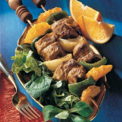 Beef & orange kebabs
