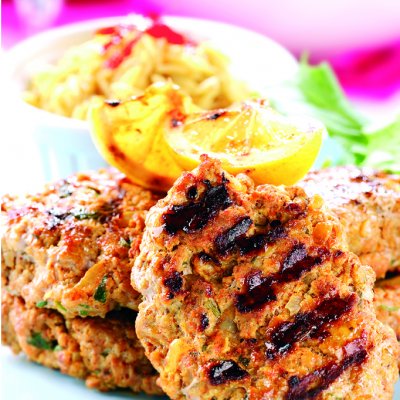 Goan pork burgers with chilli flavoured garlic & coriander rice