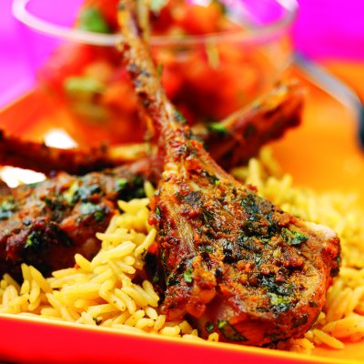 Seared lamb cutlets with a tikka masala rub